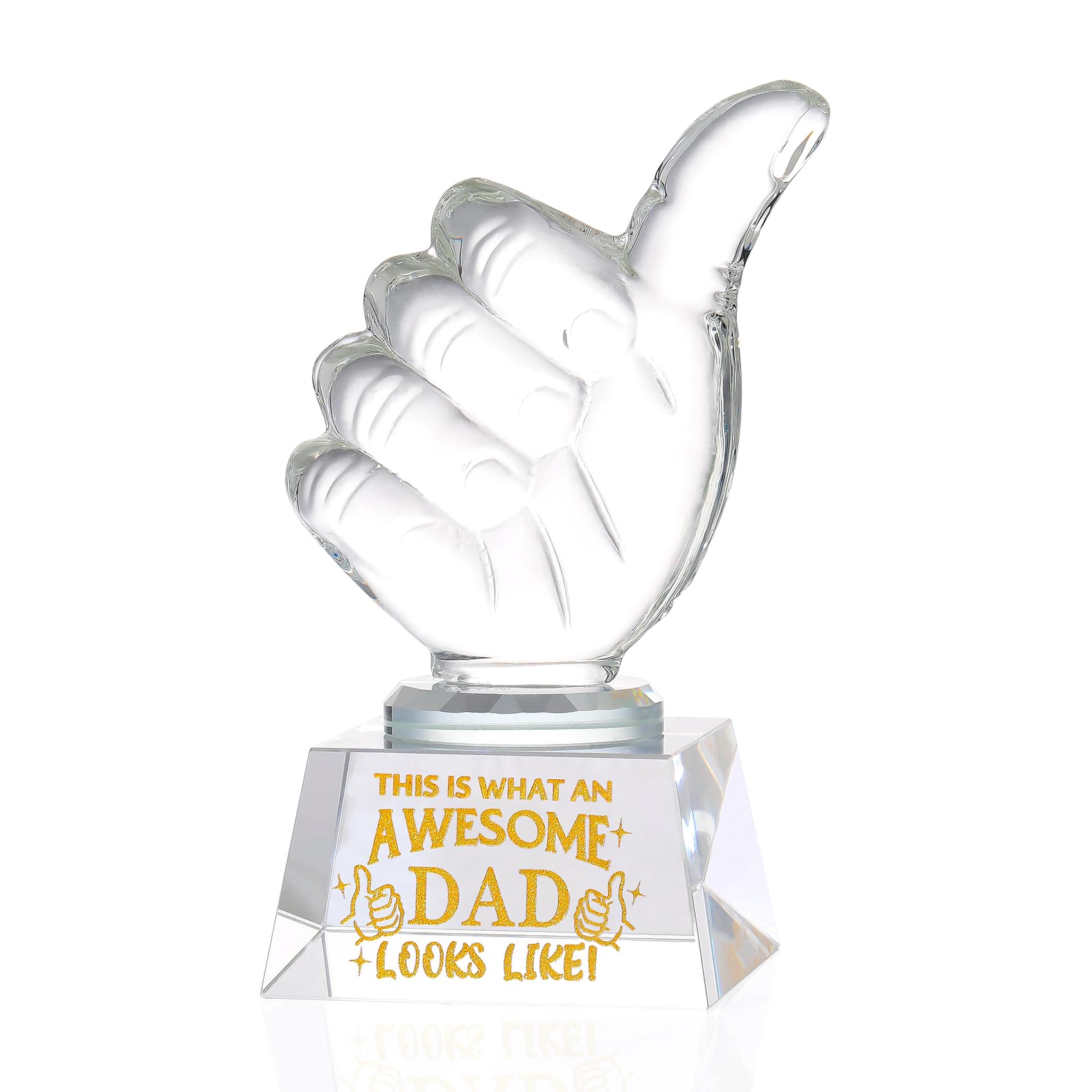 Ornalrist Gifts for Dad from Daughter Son K9 Crystal Trophy Award Keepsake, Father's Day Presents for Daddy Father Birthday Collectible Thumbs Up Ornaments