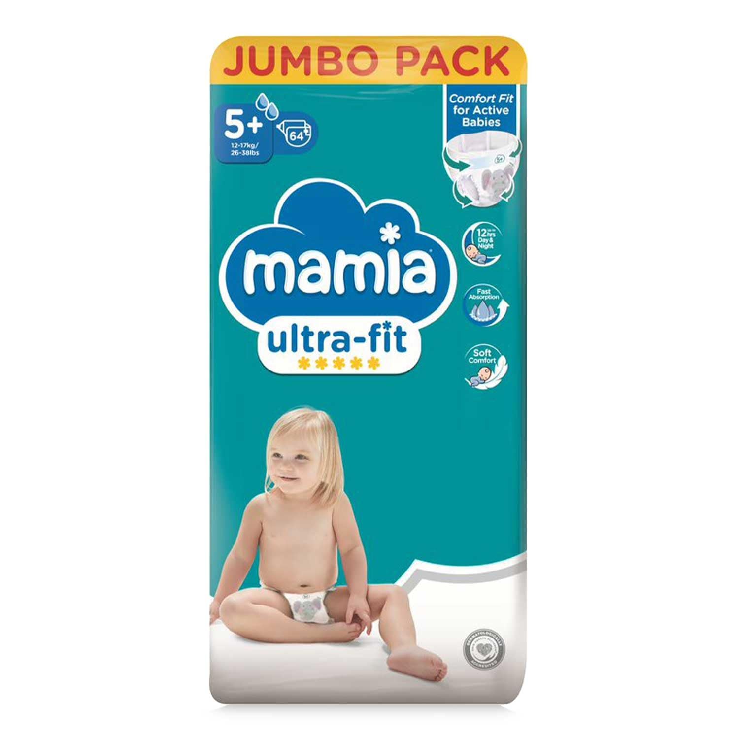 Mamia Ultra-fit Size 5+ Junior Nappies Jumbo 64 Pack