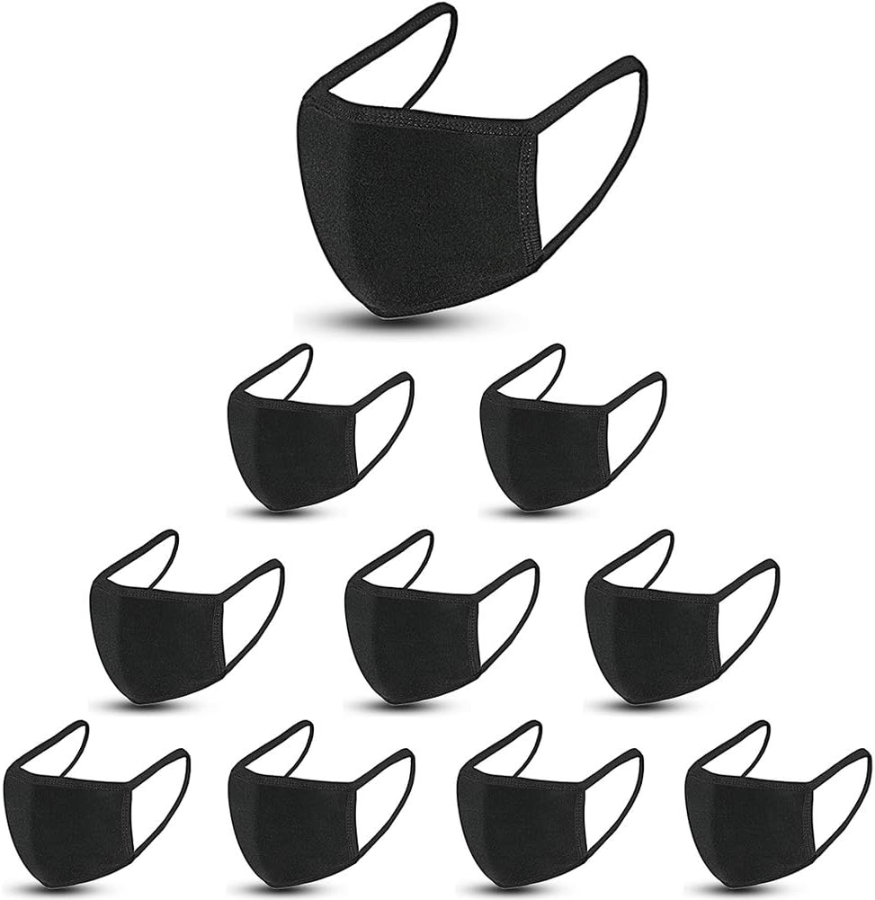 10 Pack Face Covering, Mouth Covering Unisex Black Dust Cotton, Washable, Reusable Cotton Fabric Dust Covering - US in Stock