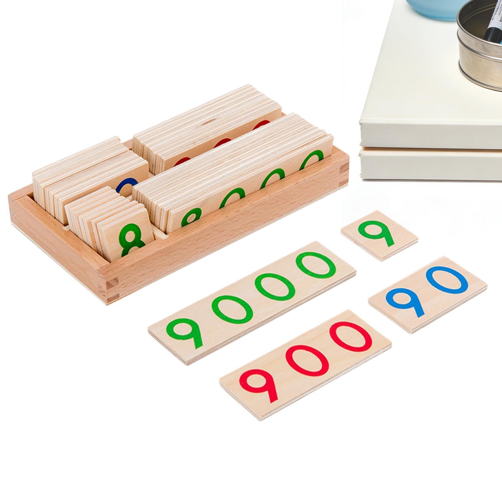 Wooden Numbers - 1-9000 Number Set | Educational Math Game | Number Cards With Box For Preschoolers Kindergarten Boys Girls Home School Classroom Playroom Travel