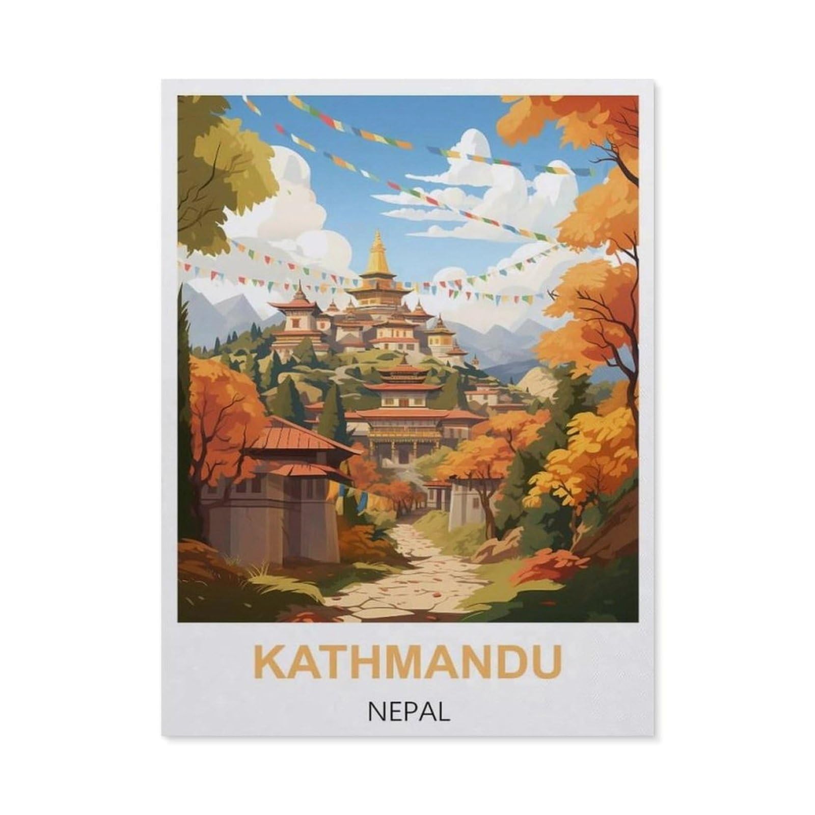 BEAYODKP Diamond Painting，Kathmandu Nepal Vintage Travel Posters，Diamond Painting Art Embroidery Cross Stitch Pictures Gift Wall Decoration（30 x 40 cm/11.81 x 15.74 inches）-BX96