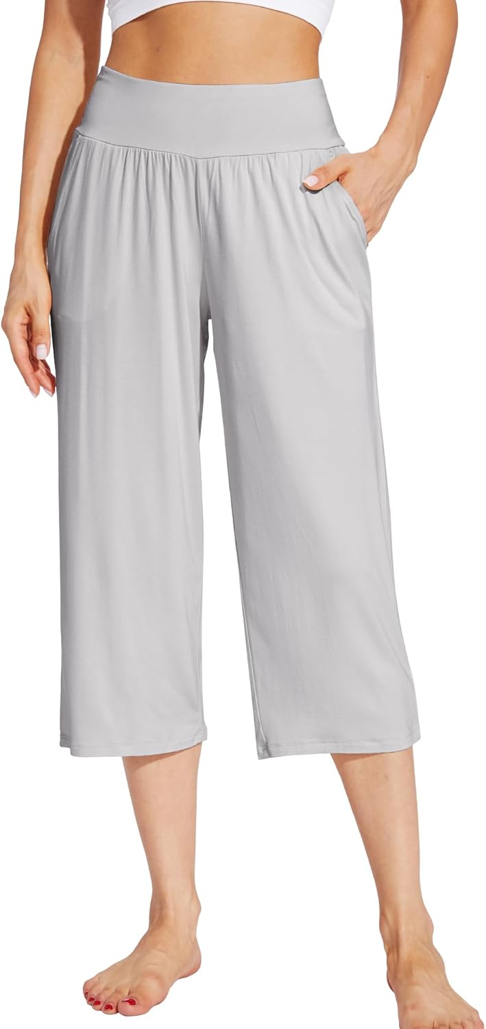 WiWi Viscose from Bamboo Soft Capri Yoga Loose Pants for Women High Waisted Comfy Pjs Capris Lounge Pajama Bottoms S-XXL