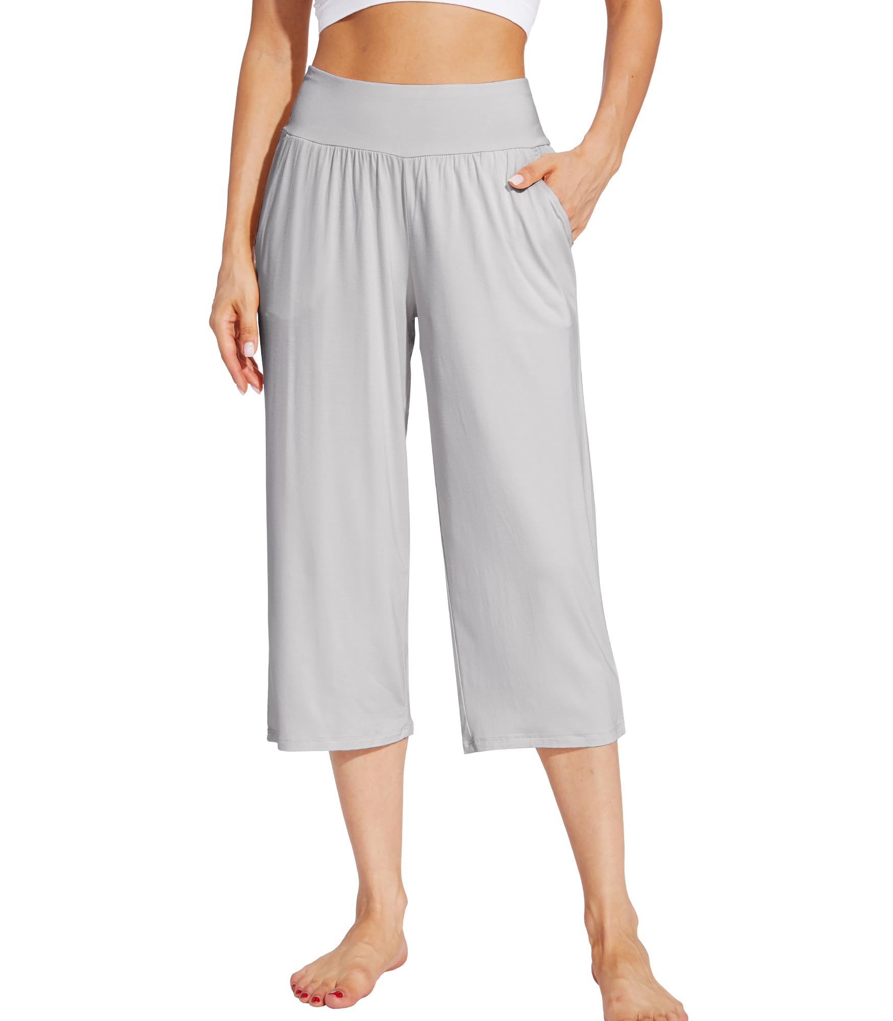 WiWiViscose from Bamboo Soft Capri Yoga Loose Pants for Women High Waisted Comfy Pjs Capris Lounge Pajama Bottoms S-XXL