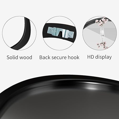 Miniatura 8 de Espejo de pared irregular de 15 x 12 pulgadas, espejo con marco de madera negra, espejo de pared asimétrico para sala de estar, dormitorio, baño,