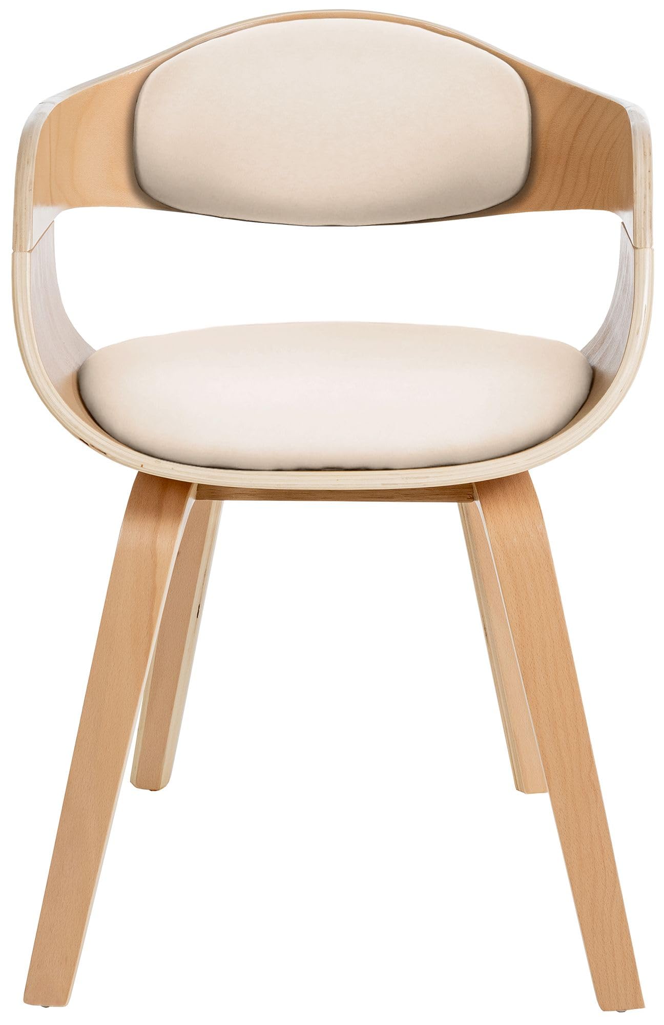 CLP Esszimmerstuhl ergonomisch Kingston, gepolsterte umlaufender Rückenlehne, Kunstlederbezug & Holzgestell, belastbar bis 150 kg, Farbe:Natur/Creme