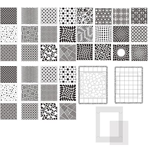 39Pcs/Set (6 x 6 Inch) Bubbles Dots Floral Flourish Plastic Stencils and Low Stick Mat Blending Buddy Tool Set for DIY Card Painting On Wood Wall