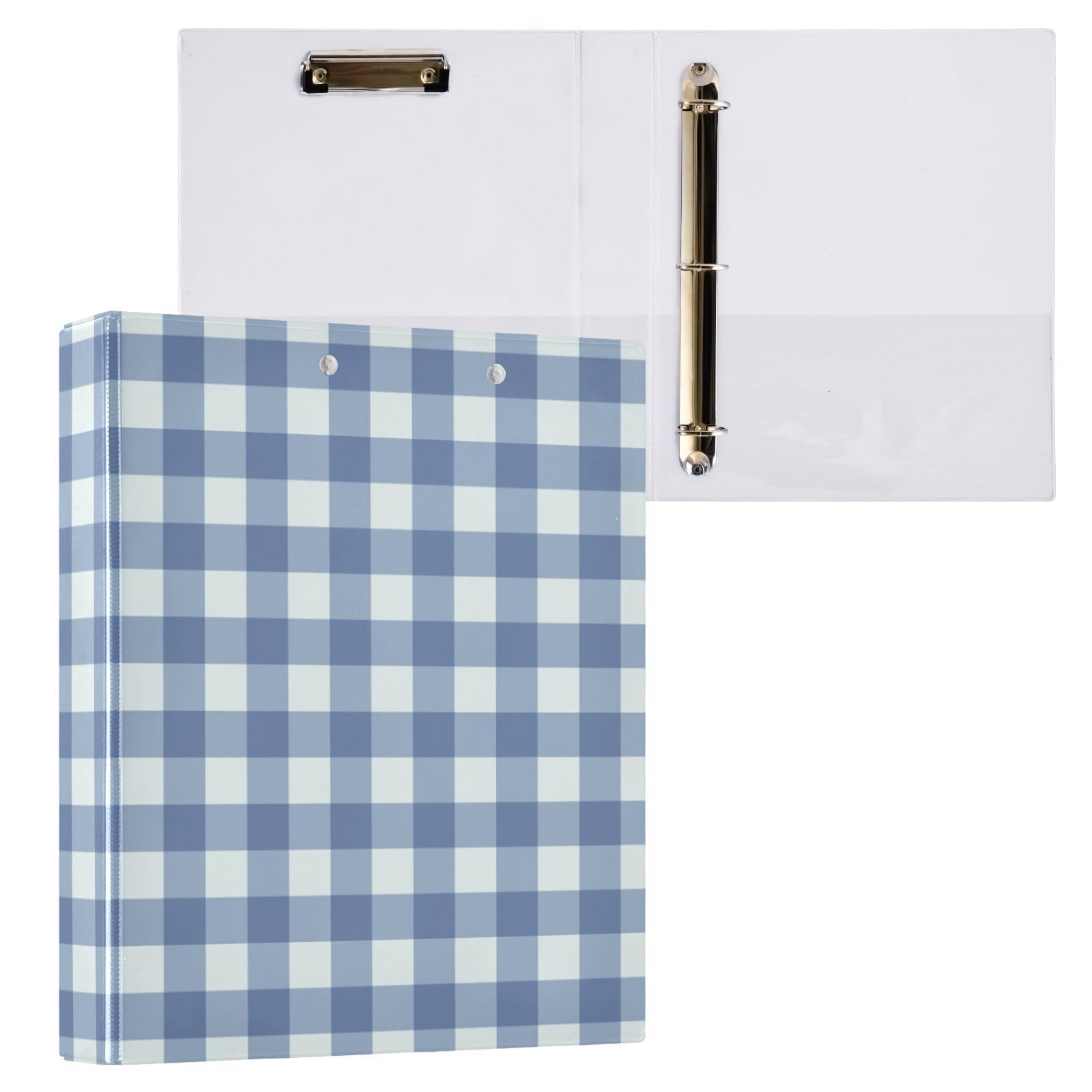 Raccoglitore ad anelli a D con motivo scozzese, grigio e blu, 3,8 cm, per carta formato lettera