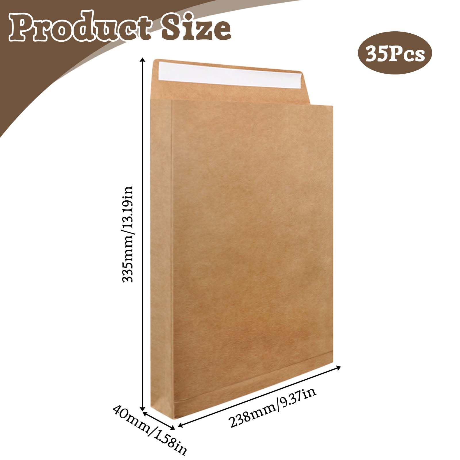 35 Pack C4 Envelopes Peel and Seal, 180gsm A4 Brown Envelopes 40mm Expanding Gusset Cardboard Envelope Large Kraft Envelope for Office Home School (335 x 238 x 40mm) - Image 2