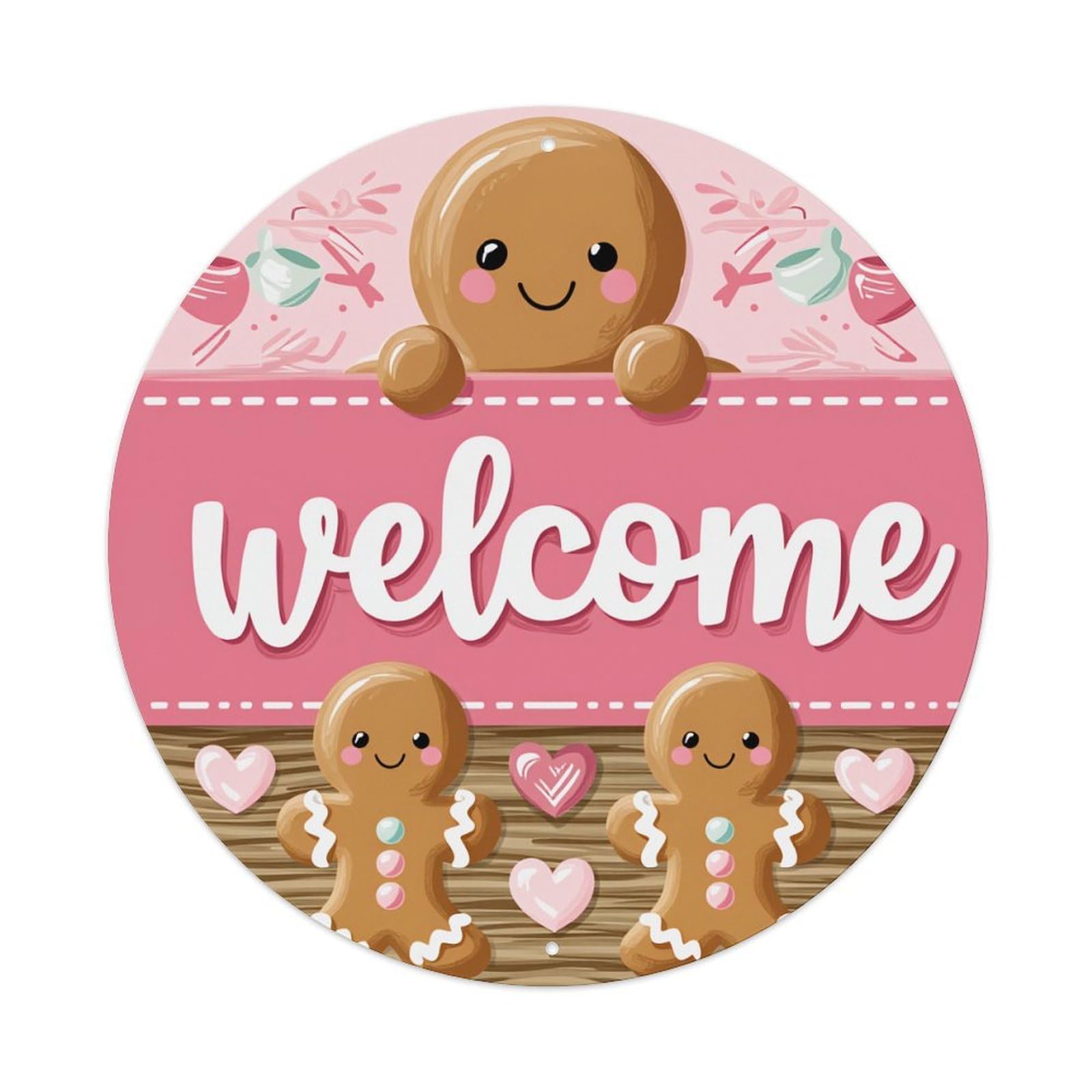 Gingerbread Welcome Sign Pattern Round Tin Sign Vintage Metal Poster, Home Bar Garage Man Cave Cafe Indoor & Outdoor Wall Decoration 8x8Inches