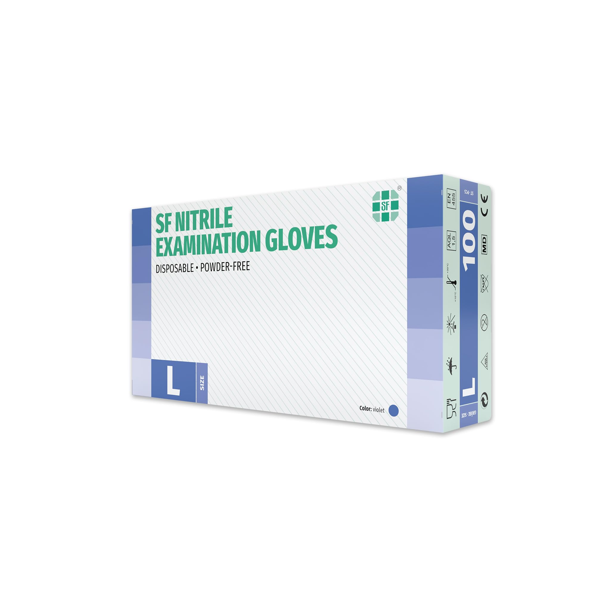 SF Guantes de nitrilo L violetas – 1000 (10x100) unidades, guantes desechables sin polvo, sin látex, médicos y de examen, aptos para cocina, limpieza, cosmética y uso doméstico