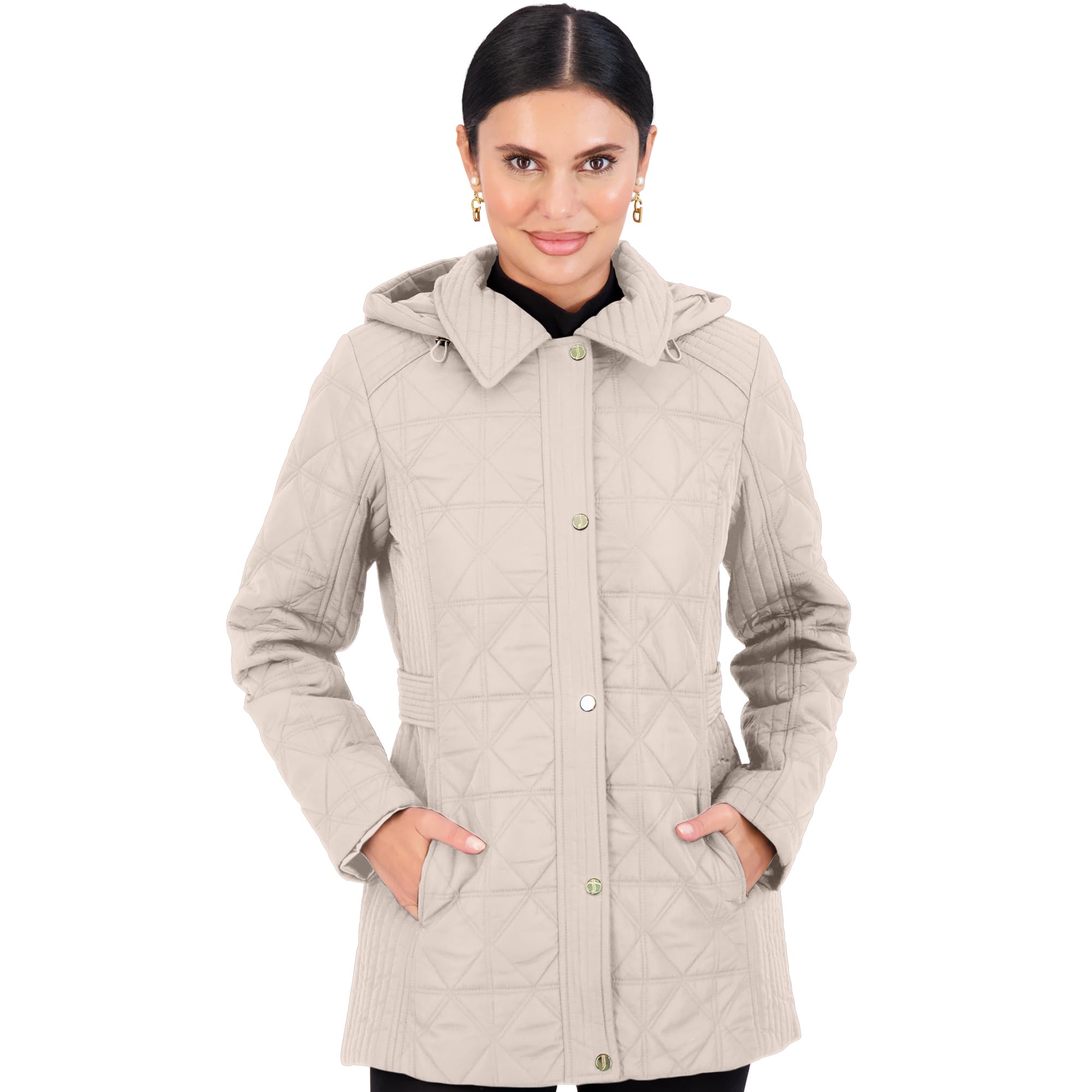 jones new york puffer jacket women's - women jacket winter - quilted jackets for women - bone - medium