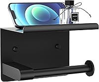 GLNLQ Matte Black Toilet Paper Holder with Shelf - Fits Mega Rolls, Rustproof SUS304 Steel, Self-Adhesive Wall Mount for Bathroom, RV, Kitchen