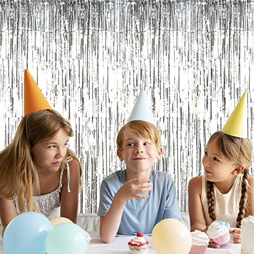 Goer 3.2 Ft X 9.8 Ft Metallic Tinsel Foil Fringe Curtains For Party Photo Backdrop Wedding Decor (Silver,3 Pcs) #TOP4