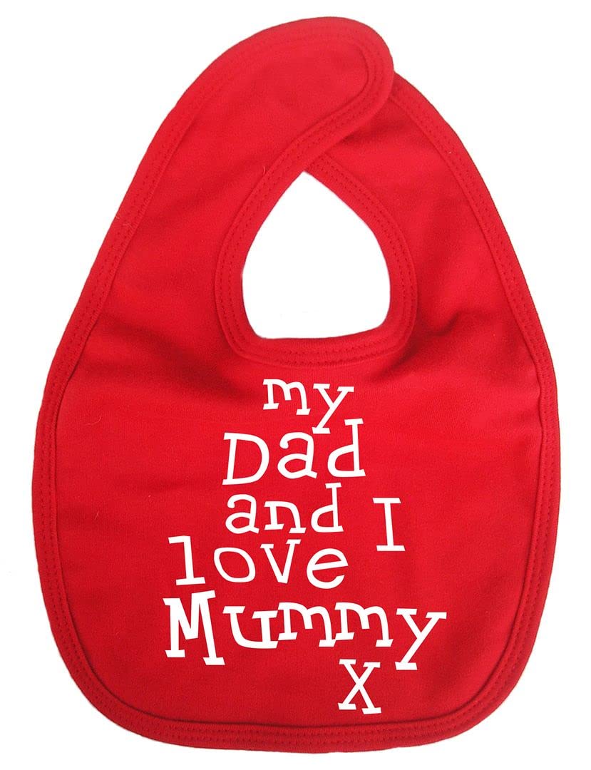 Image is Everything IiE, My Dad and I love Mummy, Baby Unisex Feeding Bib, Red