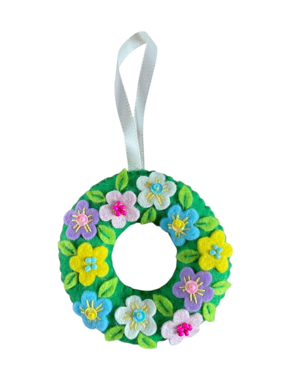 Handmade felt Easter decoration, hanging spring ornament - wreath