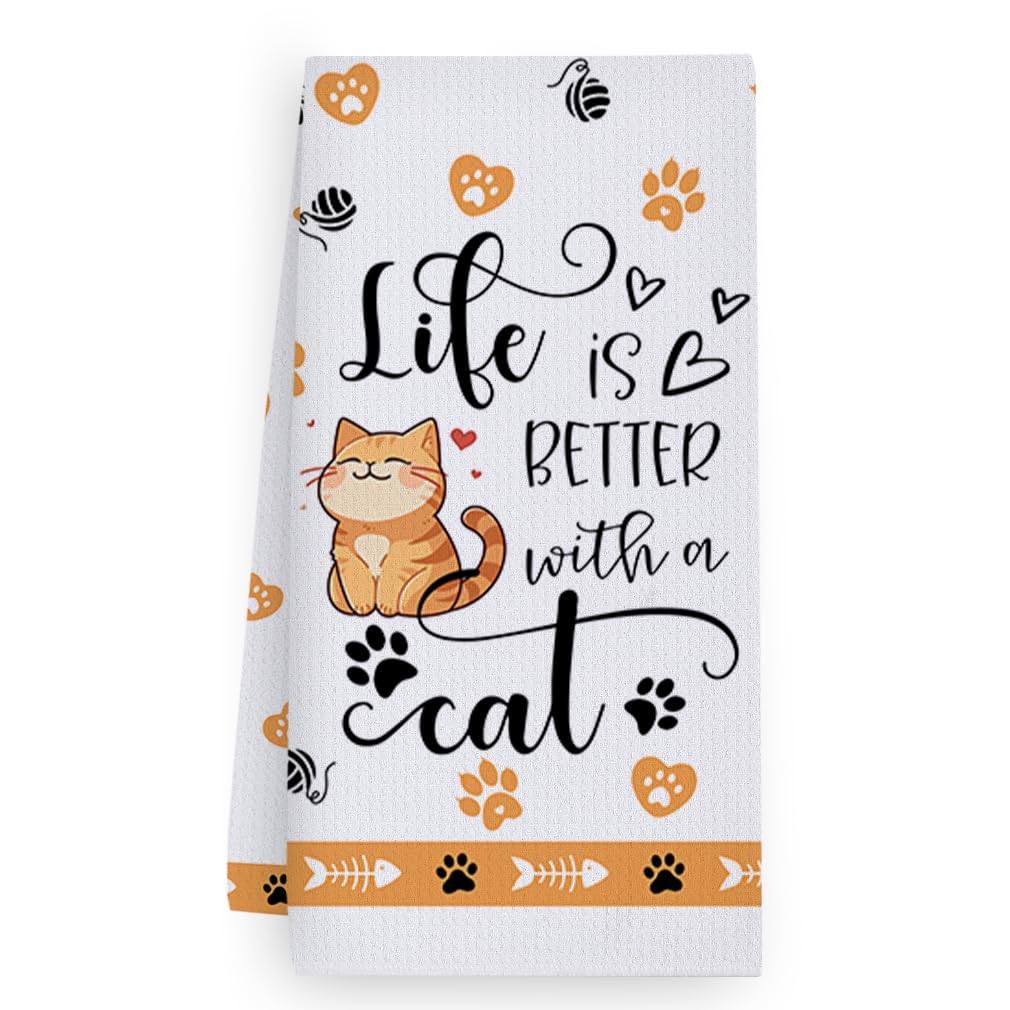 Trapos Cocina Lindo Gato Naranja Paños de Cocina Suaves y Absorbentes Paños Cocina Reutilizables Trapos de Cocina para Secar Toallas Lavable Toallas de Barra Juego de 4 (40x60cm)