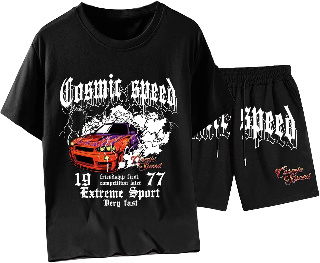 GORGLITTER Men’s Shorts Set 2 Piece Outfits Graphic Tee and Drawstring Waist Track Shorts Set Streetwear