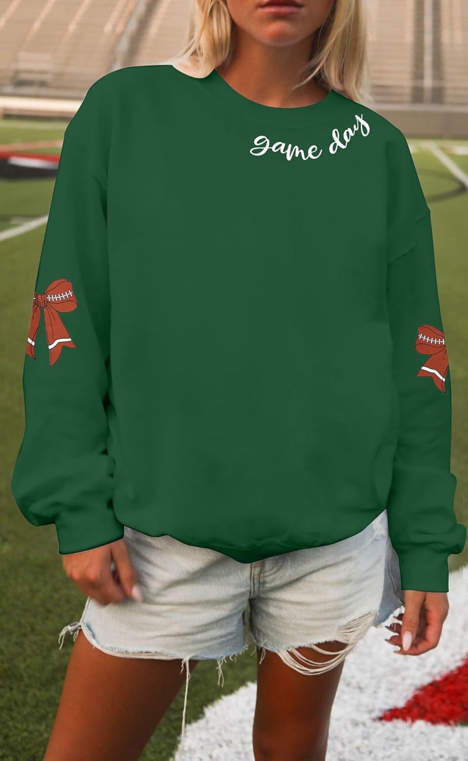 DUTUT Game Day Sweatshirt Women: Cute Football Bow Graphic Pullover Tops Casual Football Season Long Sleeve Shirt - Image 5