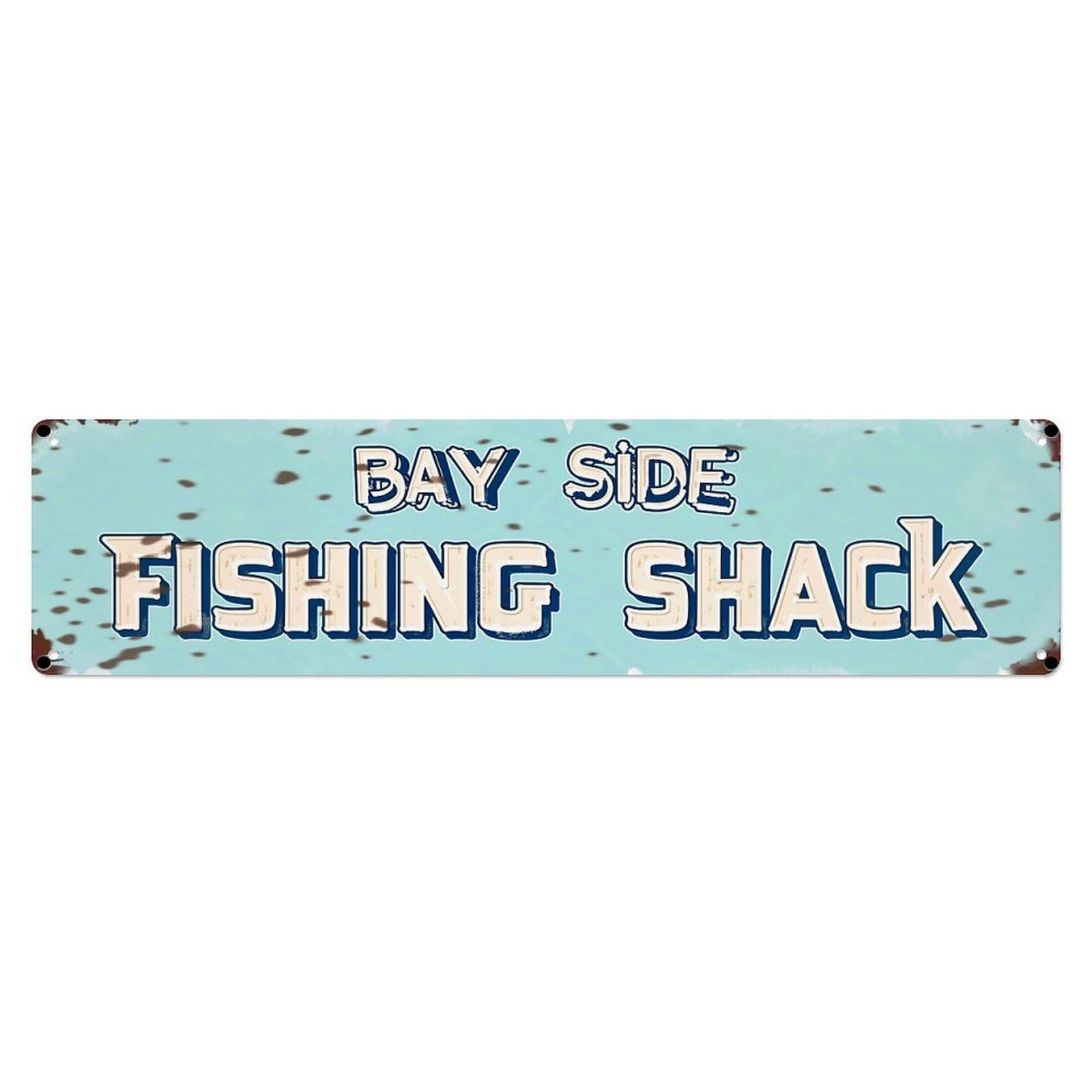 Jdyaojiesheng Vintage Bay Side Fishing Shack Tin Sign Retro Metal Wall Decor Metal Poster, Home Bar Garage Farmhouse Cafe Wall Art Decoration 4X16inch