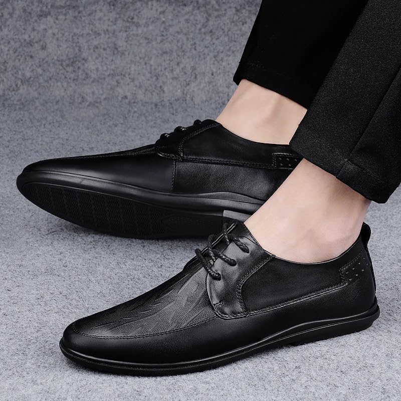 Dress Oxford for Men Lace Up Round Toe Vegan Leather Derby Shoes Low Top Slip Resistant Block Heel Prom4