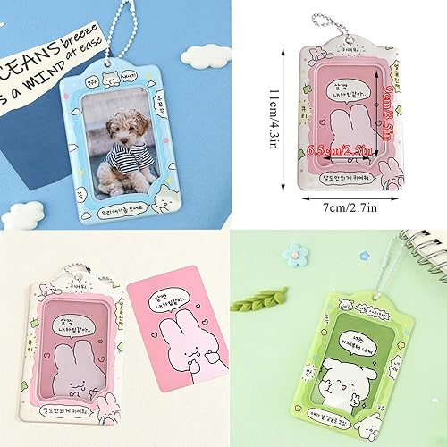 Miniatura 3 de Portatarjetas kawaii lindo para tarjetas de identificación, suministros escolares, soporte estético de identificación Y2k para mujeres (verde)