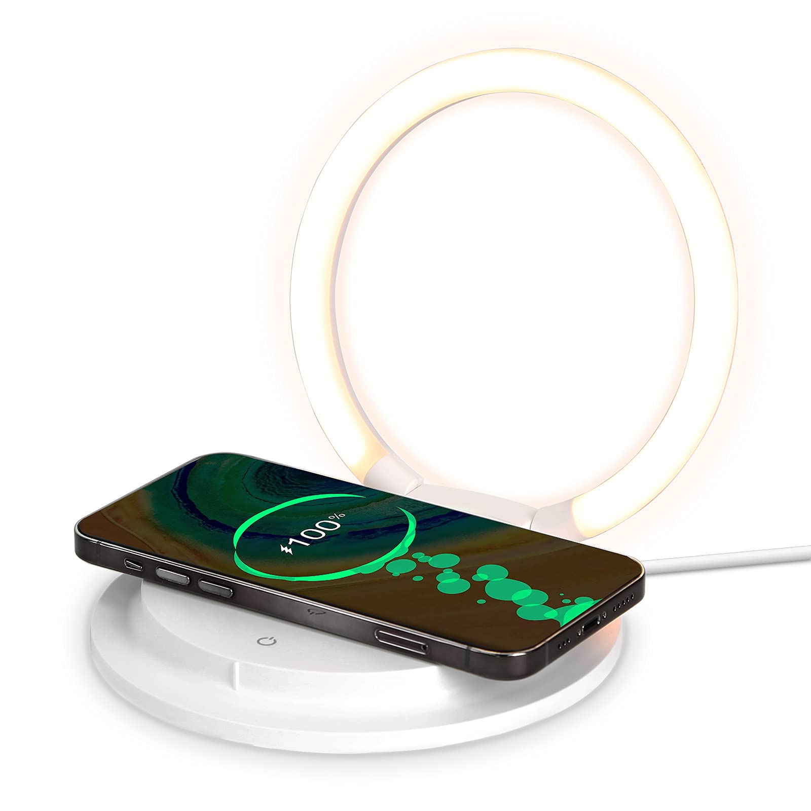 HTU Lampada da comodino a LED Touch dimmerabile con caricatore senza fili, moderna lampada da scrivania con 3 livelli di luminosità per bambini, luce notturna con supporto USB per cellulare