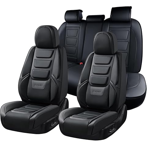 Coverado Car Seat Covers Full Set, Seat Covers for Cars, Front Seat Covers and Back Seat Cover Waterproof Leather Automotive Seat Cover, Universal Car Interior Protectors Cushion for Most Cars Black