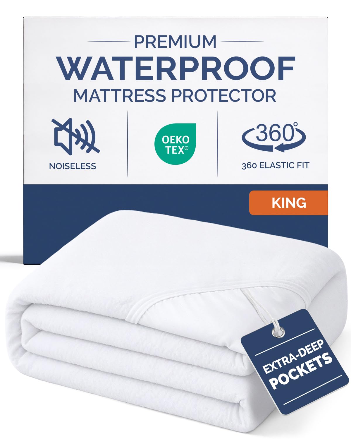 king mattress protector waterproof - mattress cover king size bed - bed protector waterproof - absorbent fitted sheet up to 16" deep pockets - soft, breathable, cooling, noiseless - machine washable