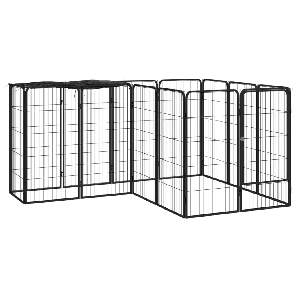 14-częściowy kojec dla psów, czarny, 50 x 100 cm, ze stali malowanej proszkowo, buda dla psów z dachem, odporna na warunki atmosferyczne wybieg dla szczeniaków, do ogrodu, na trening