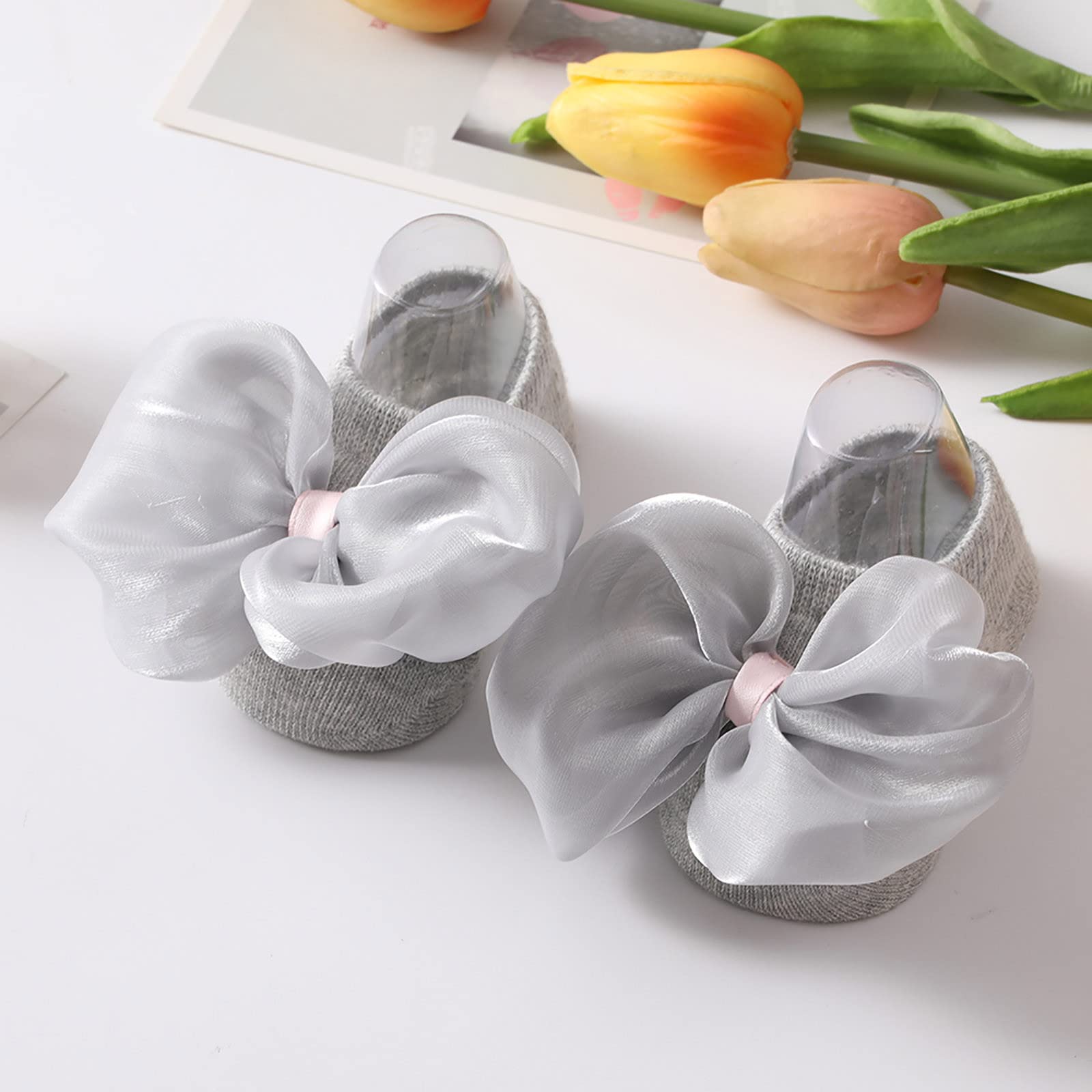 Socks Toddler Socks Floor Soft Socks Children Kids Princess Socks Bottom Bowkot Shoes Baby Socks (Grey, 9 Toddler)