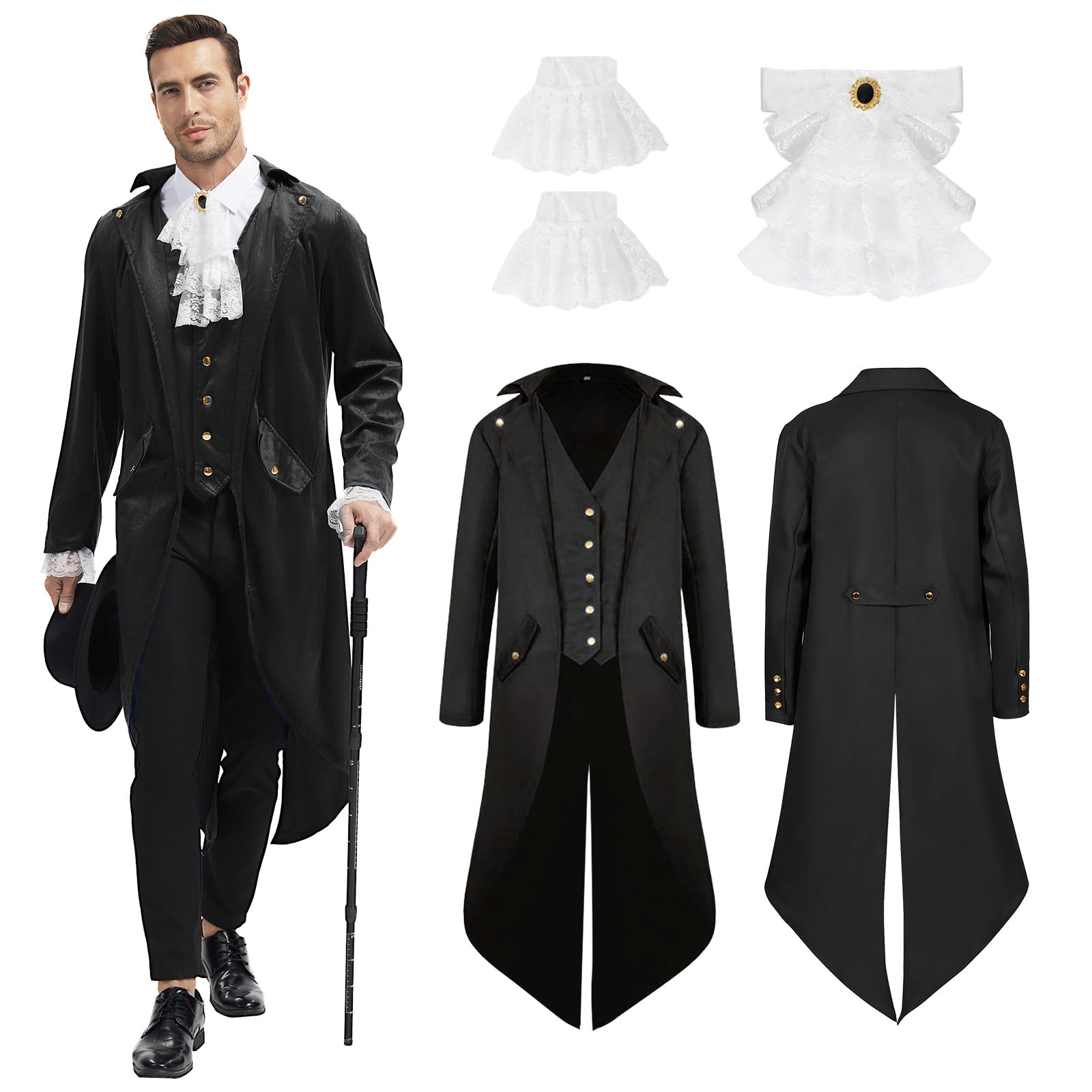 Steampunk Chaqueta para hombre, abrigo gótico para hombre, chaqueta vintage victoriana medieval, uniforme largo, esmoquin, Halloween, fiesta, carnaval, cosplay