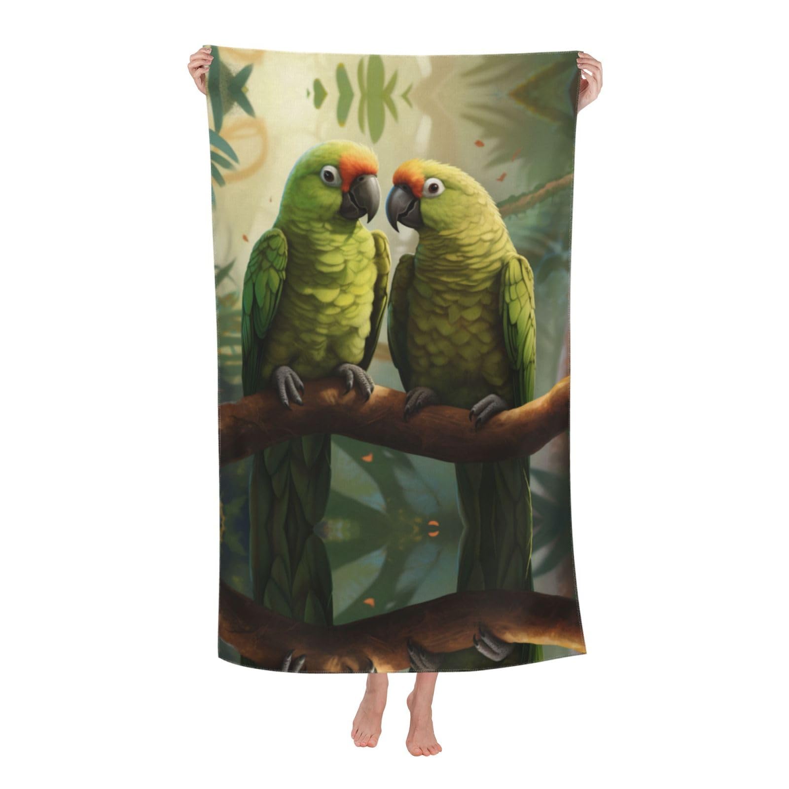 Pojknbv White Couple Parrots Olive Print Oversized Adult Beach Towel Quick-Dry Comfortable Lightweight Travel Pool Camping