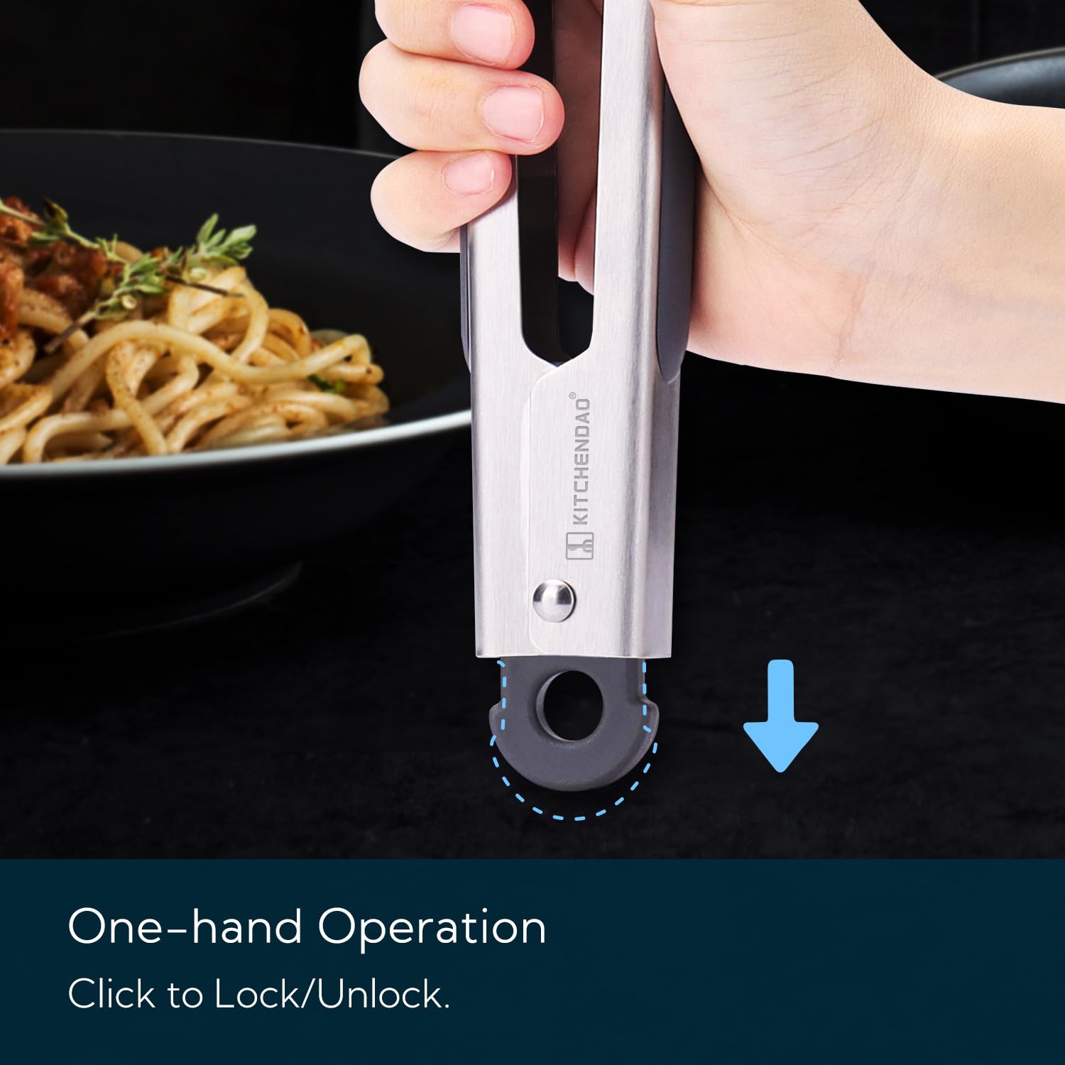 KITCHENDAO Tongs for Cooking with Silicone Tips 12 Inch, One-handed for Convenience, Soft-touch Handle, Silicone Tipped Stainless Steel Kitchen Food Grill BBQ Tongs for Non-stick Cookware Air Fryer