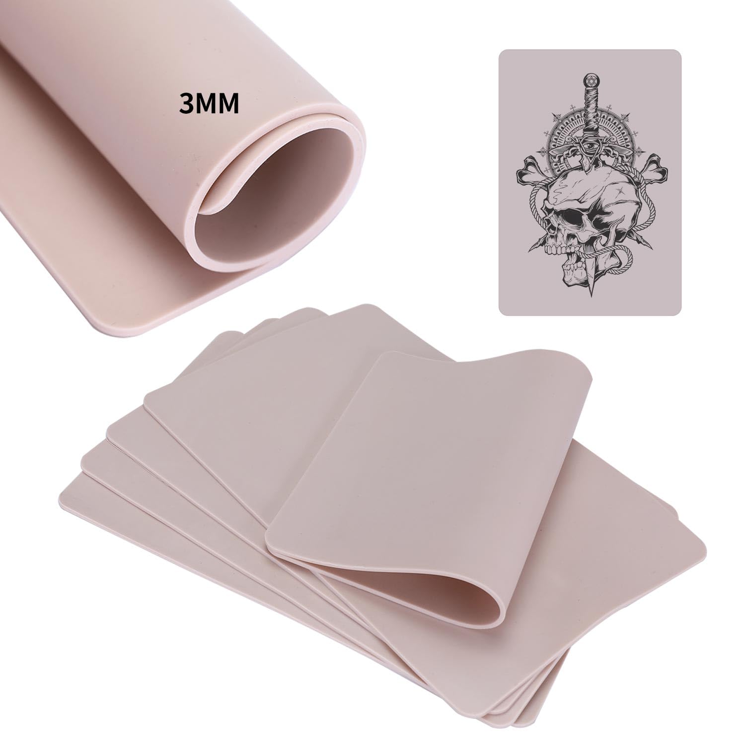 3MM Tattoo Practice Skin 7.9x11.8in Double Sided Inkless Fake Skin for Supplies, Beginners and Experienced Artists (5PCS)
