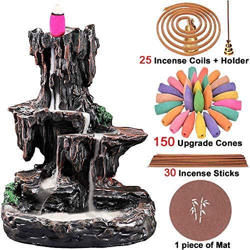 TuoFang Incense Burner, Backflow Waterfall Incense Holder Mountain Tower Aromatherapy Ornament Gifts