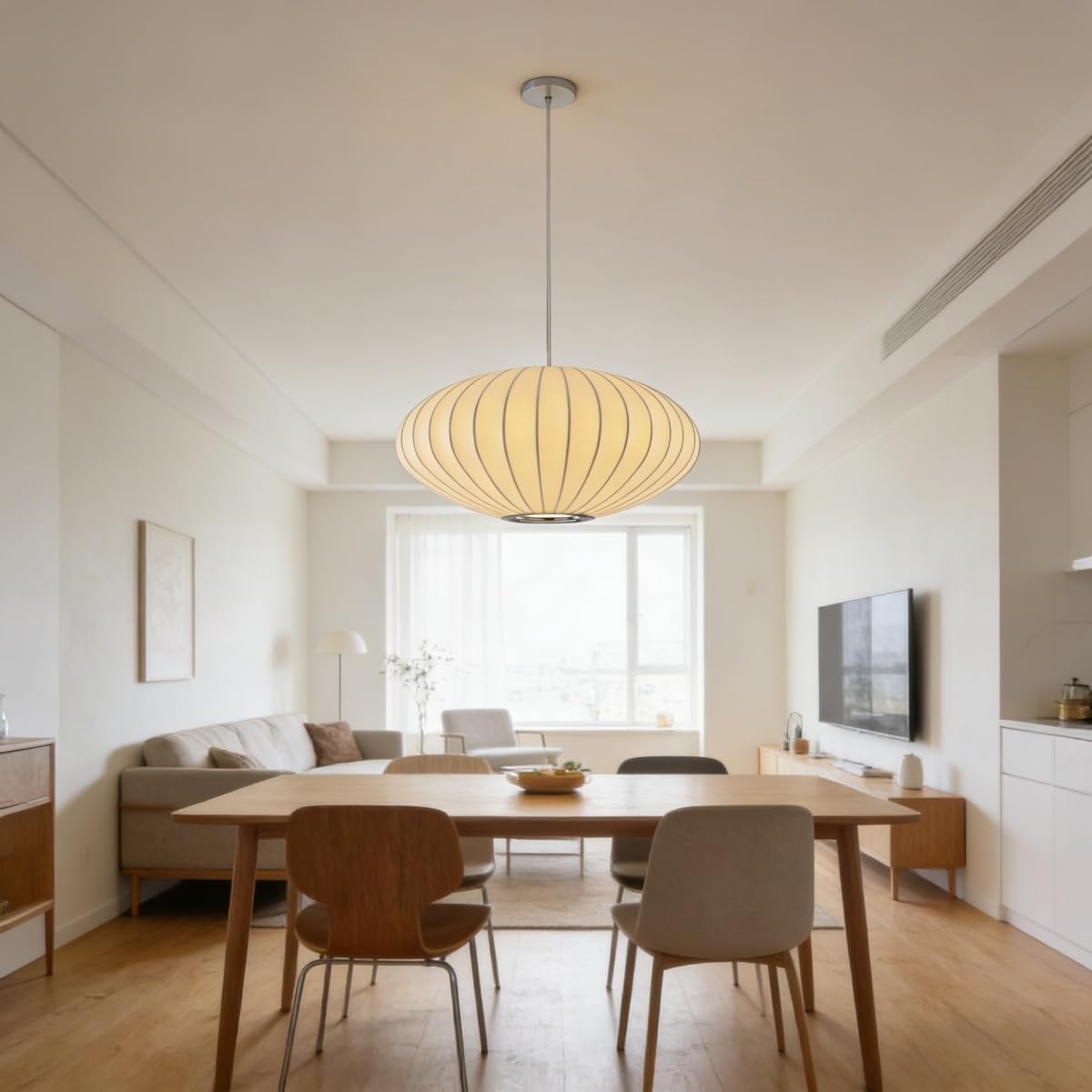 Lampenschirm hängelampe,40cm Wabi Sabi Boho Pendelleuchte | Weiße Imitation Seide lampenschirm,Laterne japandi lampe,Für Wohnzimmer Esszimmer Schlafzimmer Und Flur