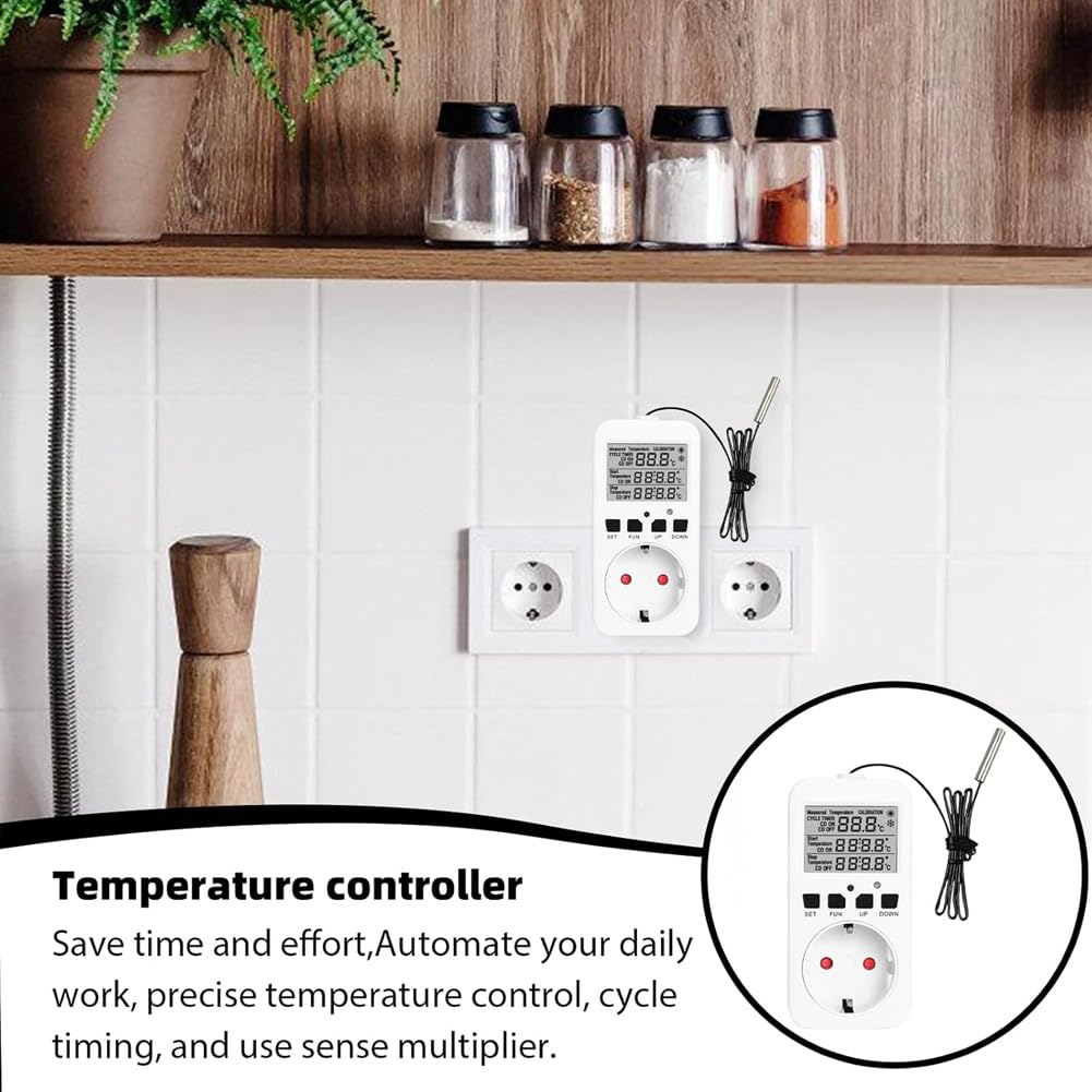 Prises de Contrôle de Température Numérique, Prise de Thermostat de Chauffage et de Refroidissement 16 A avec Capteur pour Prise UE de Serre
