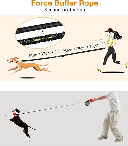 Miniatura 7 de Pecute Correa para perro manos libres con bolsa, riñonera con almohadillas suaves, asas dobles y elástico duradero para caminar, cinturón de