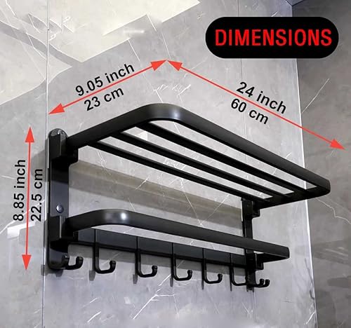 Miniatura 9 de Toallero gris montado en la pared, sin taladro ni tornillo, longitud de la ducha del baño de 24 pulgadas, barra de toalla doble con estante de