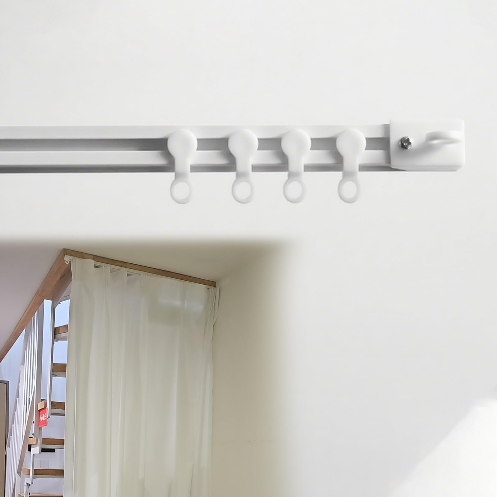 Tringle à rideaux adhésive sans perçage 0,30 m à 6 m pour portes et douches, tringle de séparation, facile à installer (blanc, 400 cm de longueur totale)
