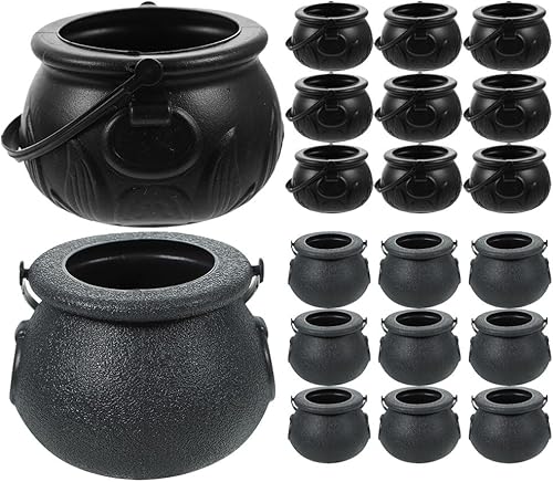 LUOZZY 24pcs mini caldero de caramelo caldero Halloween caramelo cubo con mango decoración de fiesta de Halloween