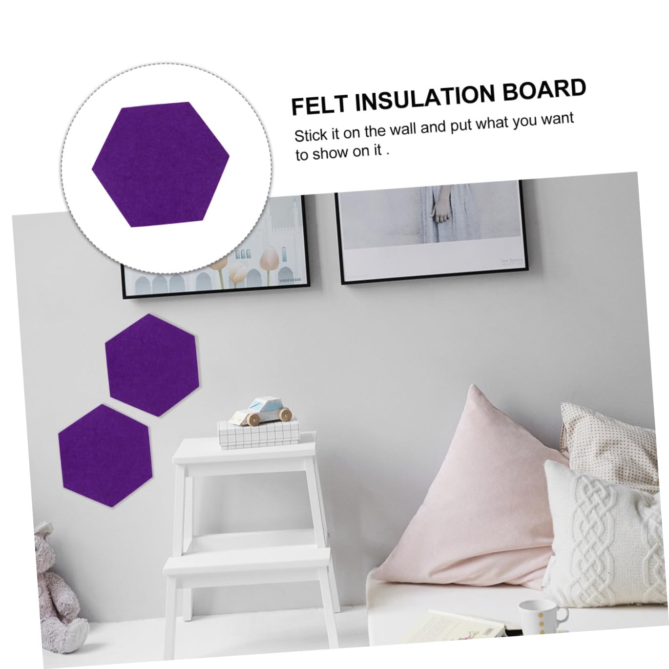 Filz Pinnwand Sechseckig 10 Stück Violett für Fotos und Schlüssel | Wanddeko für Zuhause, Modernes Schlichtes Design, Geeignet als Notizwand im Wohnzimmer