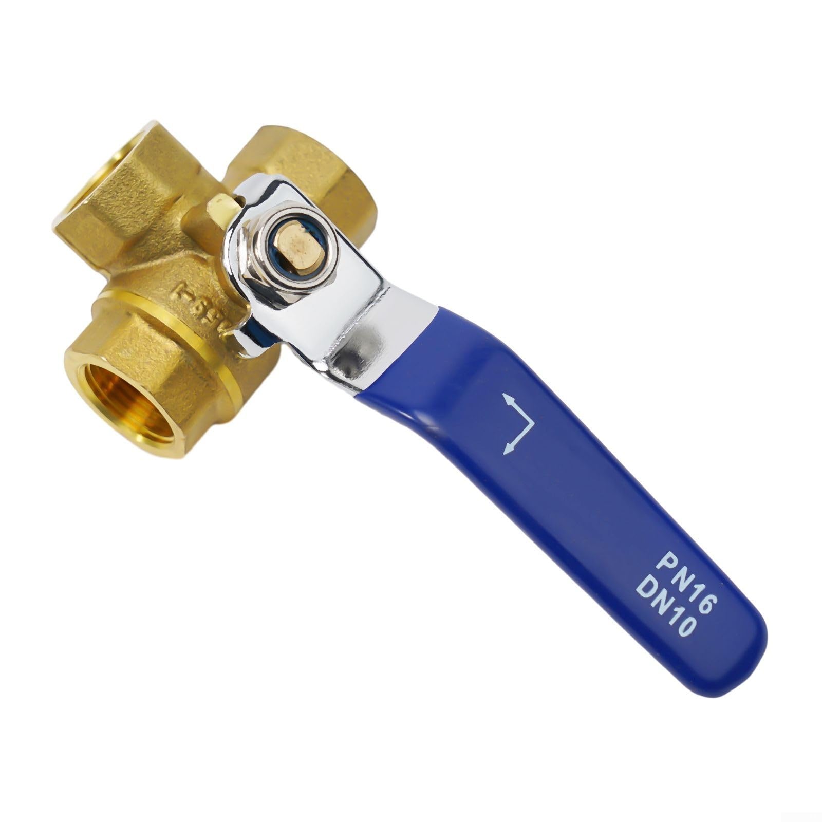 3-Wege Messing Kugelhahn DN10 3/8" - T-Typ Absperrventil | 180° Bediengriff Für Wasser & Öl