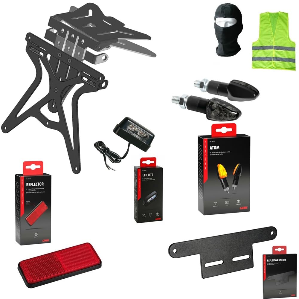 Compatible avec Triumph SPEEDMASTER 790 KIT Moto Support DE Plaque D'IMMATRICULATION RÉGLABLE+2 FLÈCHES LED+ÉCLAIRAGE 4 LED+CATALYSEUR+Support CATADIOPTRE HOMOLOGUÉS