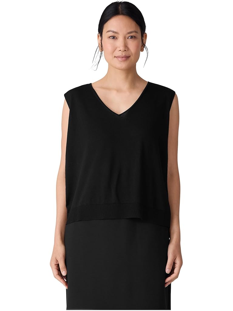 Black Eileen Fisher Super Fine Merino V-neck Vest