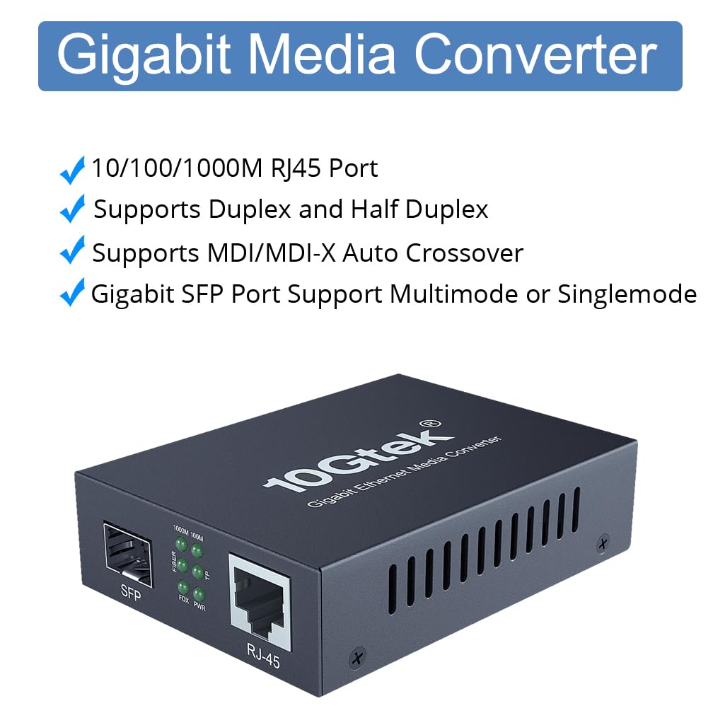 Lot de 2 convertisseurs de média Gigabit SFP vers RJ45, convertisseur fibre vers Ethernet, port RJ45 10/100/1000 Mbps vers port SFP à fibre ouverte 1000 Mbps, jusqu'à 120 km, auto-négociation, boîtier
