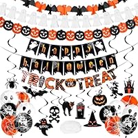 28 pcs Halloween Decorations Set，Reusable Happy Halloween Banner Indoor & Outdoor Decoration,Hanging Spooky,Trick or Treat Sign,halloween balloons for Party, Home & Office