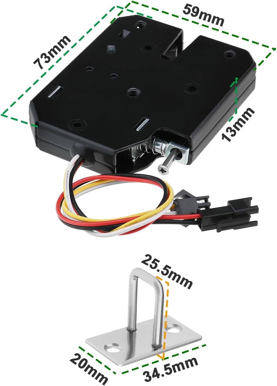 2set Electric Control Locks with Detection Switch, 25.5mm Lock Hook, Carbon Steel, Black, for Door Access Control System, Small Cabinet Lock