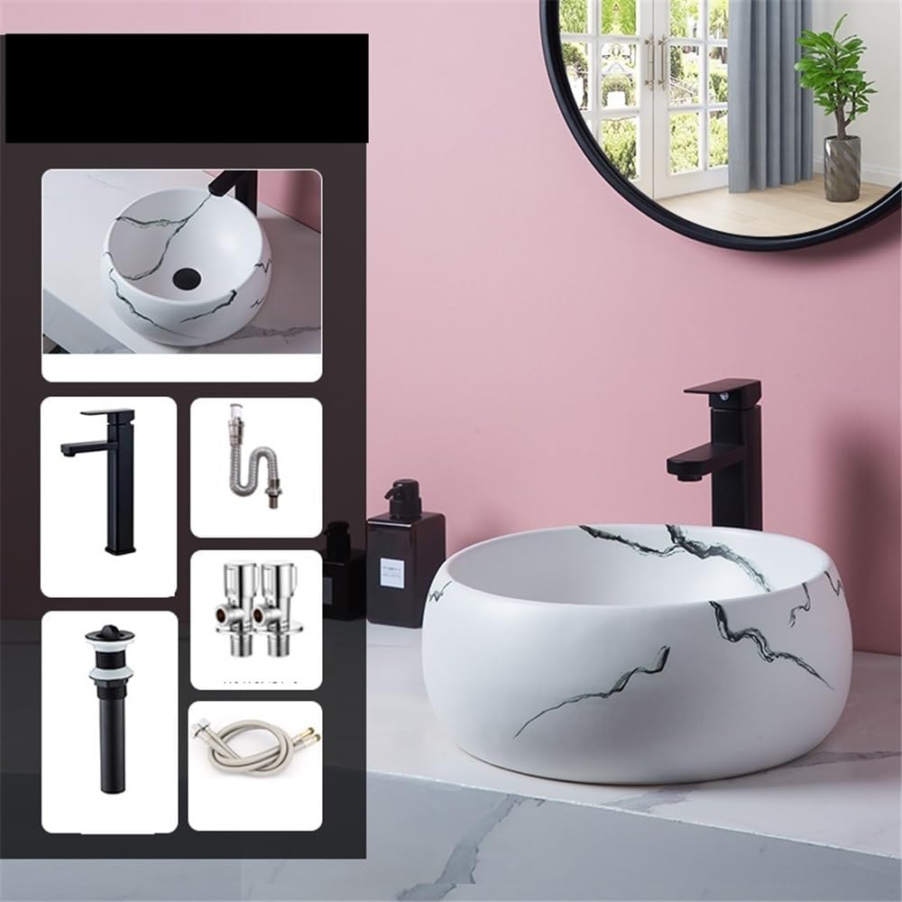 Odporna na zarysowania biała porcelana okrągła umywalka łazienkowa umywalka ceramiczna nablatowa, 40 x 40 x 15 cm do toalety