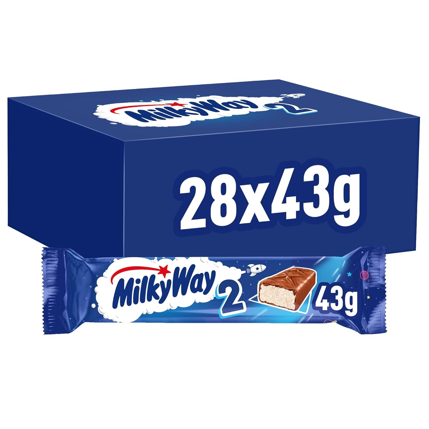 Milky Way Schokoriegel | Milchcreme | 56 Doppelriegel in einer Box (28 x 43 g)